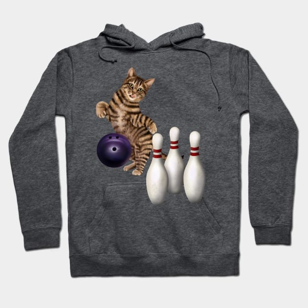 Bowling tabby cat Hoodie by Mehu Art